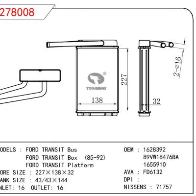 适用于FORD FORD TRANSIT BUS/FORD TRANSIT BOX 85-92/FORD TRANSIT PLATFORM OEM:1628392/89VW18476BA/1655910