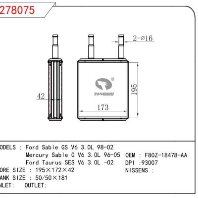 适用于福特Sable GS V6 3.0L 98-02/水星 Sable G V6 3.0L 96-05/福特Taurus SES V6 3.0L -02暖风